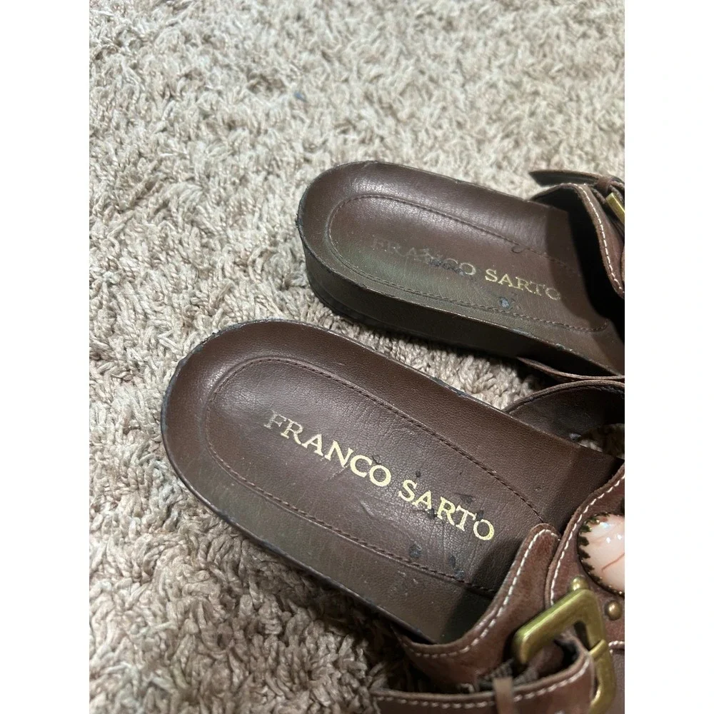 Franco Sarto Brown Leather Stone Studded Slide Sandals Western Boho Hippie  7M‎